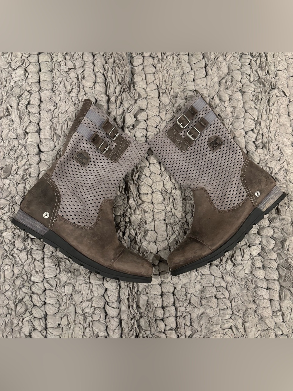 Sorel Major Perforated/ Laser Cut Leather Mid-Calf Boots - Taupe Grey